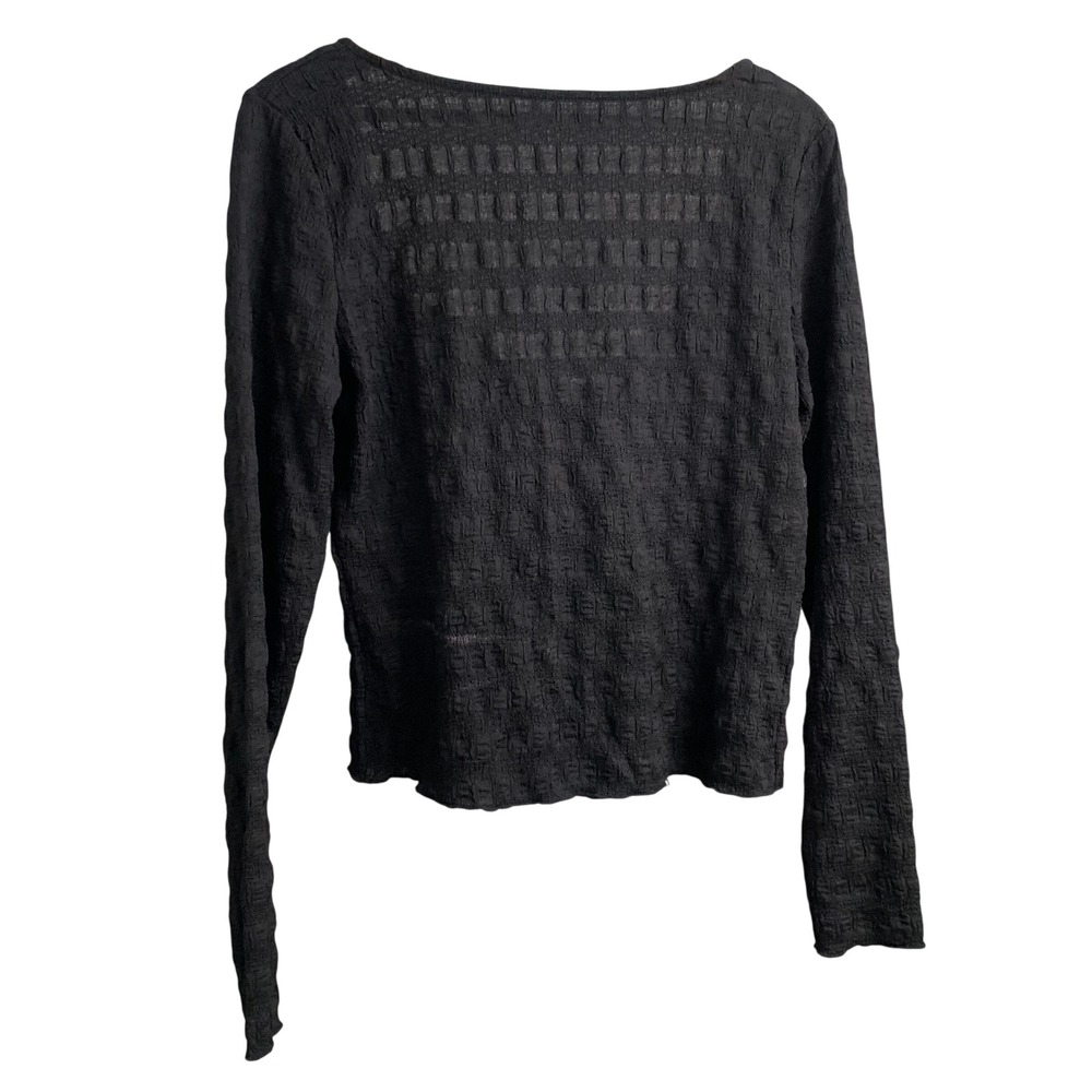 NWT Elodie Black Textured Square Neck Long Sleeve Top Size Large